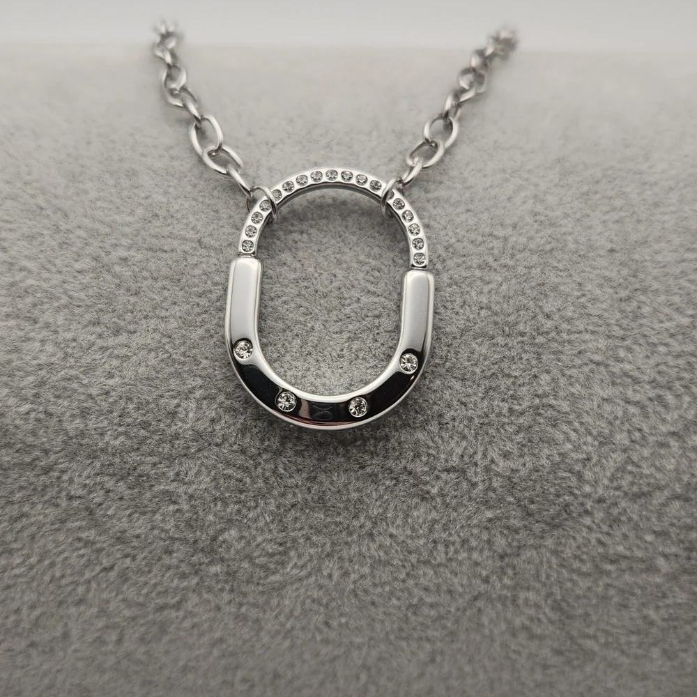 Stainless Steel Padlock Style Fashion Necklace , Simulated Diamond Accents